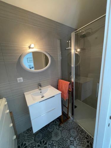 ein Bad mit einem Waschbecken und einer Dusche in der Unterkunft Villa Oasis in Saint-Malo
