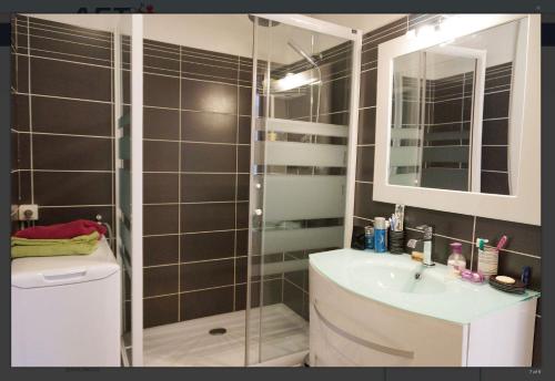 une salle de bain avec une douche, un lavabo et des toilettes dans l'établissement Les Voiliers au Touquet-Paris-Plage, à Le Touquet-Paris-Plage