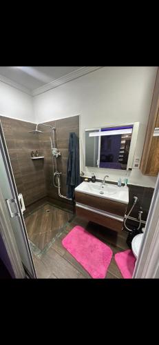 La salle de bains est pourvue d'une douche, d'un lavabo et d'une baignoire. dans l'établissement Villa Bass, à Bab el Oued