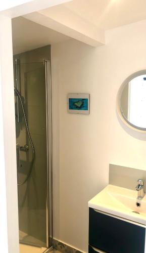 une salle de bain avec douche et lavabo dans l'établissement Le Cabanon de la Sainte Baume, à Roquevaire