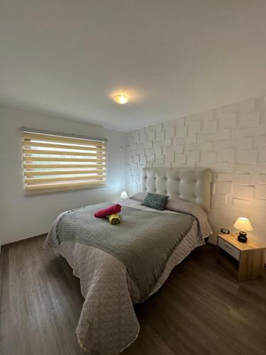 ロス・アンヘレスにあるMaravilloso dpto 2 dormitoriosのベッドルーム(大型ベッド1台、窓付)