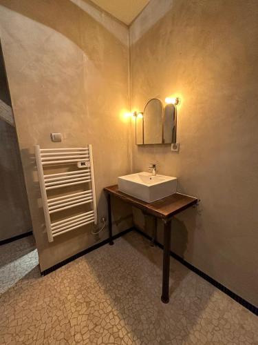 a bathroom with a sink and a mirror on the wall at Mulhouse City Loft in Mulhouse