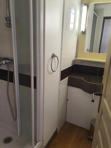 une salle de bain avec douche et lavabo dans l'établissement Cap Esterel, à Saint-Raphaël