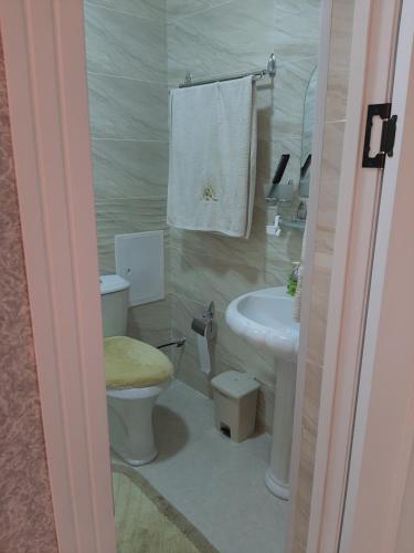 a bathroom with a toilet and a sink at Buxara apartment 