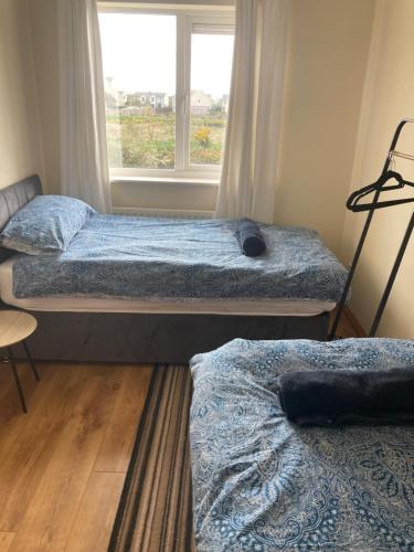 sypialnia z 2 łóżkami i oknem w obiekcie Ember w mieście Ballygerry