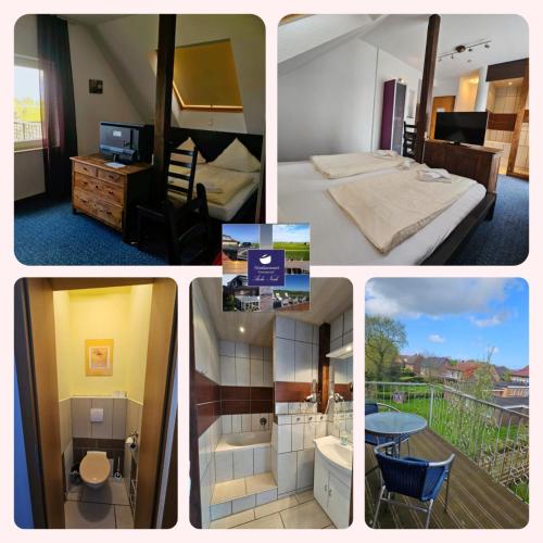 a collage of photos of a hotel room at NordseeResort Hotel & Suite Arche Noah in Horumersiel