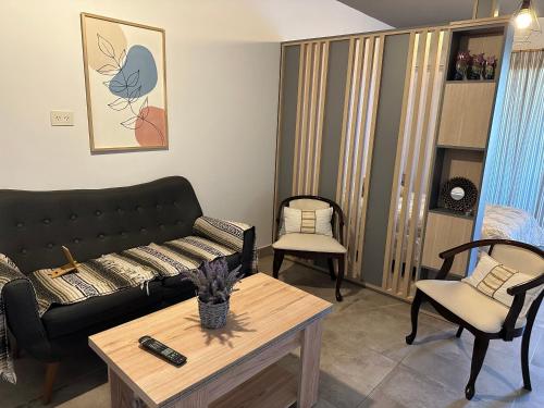 a living room with a couch and a coffee table at Mono ambiente Campus Vista Pilar in La Lonja