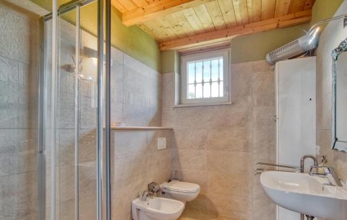 a bathroom with a toilet and a sink and a shower at Gorgeous Home In Farnese in Farnese