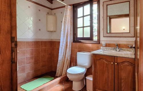 a bathroom with a toilet and a sink and a mirror at Finca La Cancela in Tanque