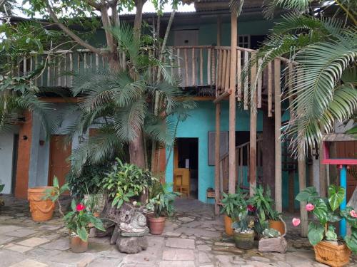 a house with palm trees and plants in front of it at Pousada Bora Bora in Guarapari