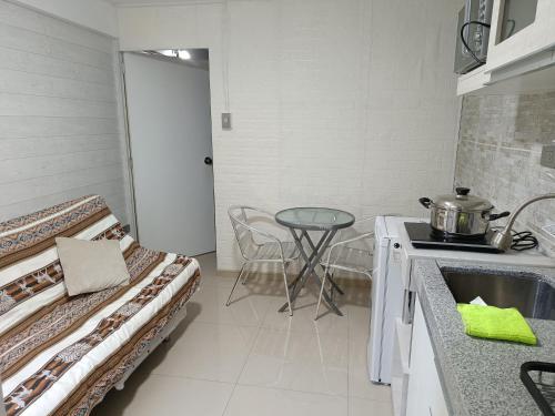 Studio Arenas في أريكيبا: مطبخ صغير مع طاولة ومغسلة