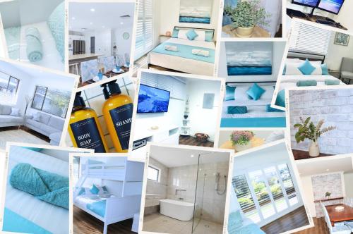 a collage of pictures of a room at Surfside Holiday Home 100m Beach in Batemans Bay