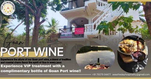 een flyer voor een restaurant met een foto van een huis bij Riverside, The European Homestay 1 and 2! Luxury and Value in Goa's delightful location in Agarvado