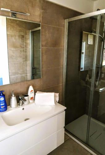 a bathroom with a sink and a shower at VILLA MILLEFIORI in Tornareccio