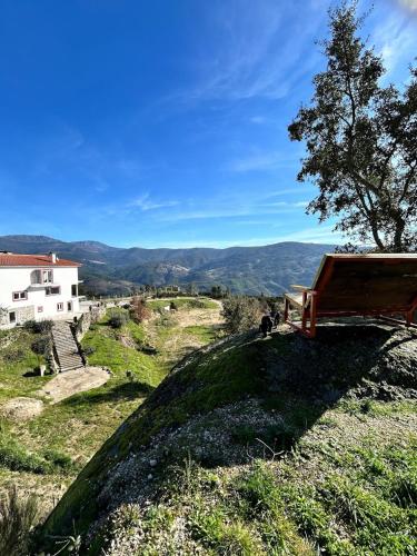 a view of a hill with a house and a tree at Zevari studio with amazing views! in Folhadosa