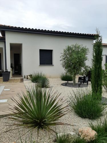 a house with a courtyard with plants at Les Vignes in Vallon-Pont-dʼArc