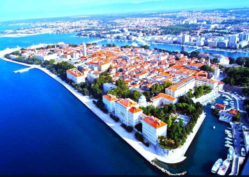 an aerial view of a city on the water at Studio Apartment Ana in Zadar