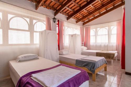 1 Schlafzimmer mit 2 Betten und 2 Fenstern in der Unterkunft Maya Apartments in Mindelo