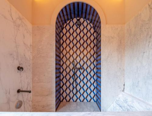 a shower with a glass door in a bathroom at Gargiulo Resort in Sant'Agnello