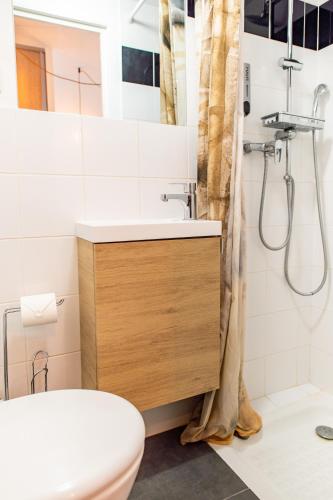 une salle de bain avec un lavabo et des toilettes dans l'établissement Lyon centre appartement meublé, à Lyon