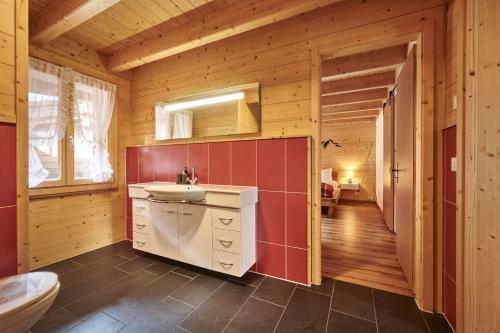 瀑布鎮的住宿－Chalet Lauterbrunnen，一间带水槽和卫生间的浴室