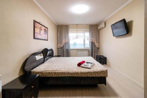 キーウにあるKvartirkoff na Prirechnaya 5のベッドとテレビと窓のある部屋