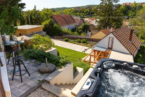 an aerial view of a water slide in a backyard at Malomvölgyi Vendégház in Balatonalmádi