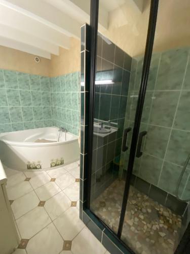 une salle de bain avec baignoire et douche dans l'établissement Maison de campagne, à Saint-Martin-du-Puy