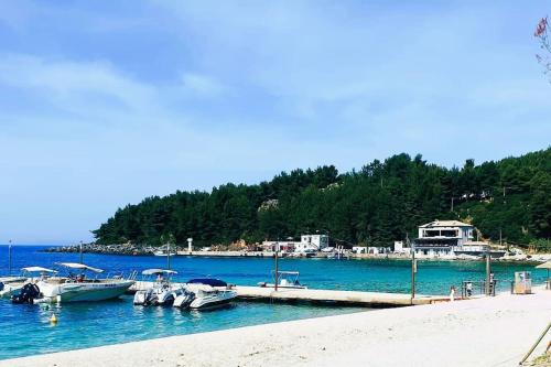 a group of boats docked at a dock in the water at Philoxenia Guest Studio in Himare
