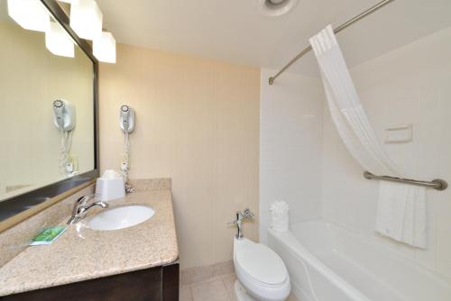 a bathroom with a sink and a toilet and a tub at Hawthorne Inn & Conference Center in Winston-Salem