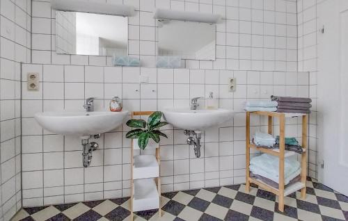a bathroom with two sinks and a potted plant at Amazing Apartment In Dasburg With Kitchen in Dasburg