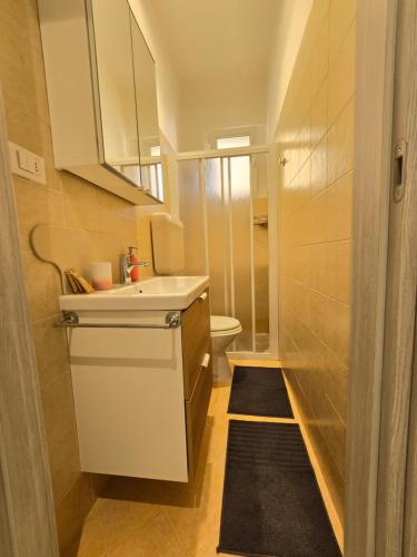 Baño pequeño con lavabo y aseo en Villa Nerina Apartment, en Lignano Sabbiadoro