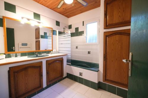 a bathroom with a sink and a mirror at pretty detached villa with private swimming pool, in Aureille, in the alpilles - 8 people in Aureille