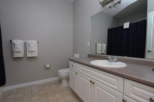 y baño con lavabo y aseo. en Comfortable Apartment with Pool Gym & other Amenities #2306, en Woburn