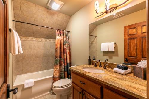 a bathroom with a sink and a toilet and a shower at Haven at Headwaters in Elk Park