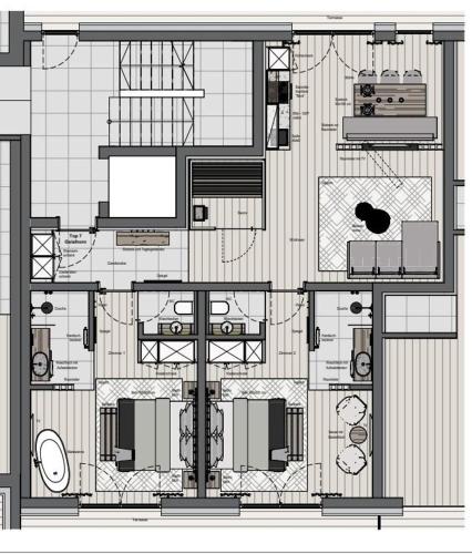 a black and white floor plan of a building at Jaggling Appartements in Sankt Ulrich am Pillersee