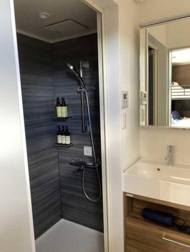 bagno con doccia e lavandino di SHONAN BASE - Vacation STAY 46539v ad Abiko