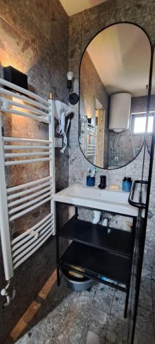 une salle de bain avec un lavabo et un miroir dans l'établissement Vila Vuk, à Žabljak
