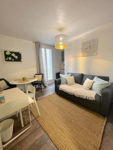 un salon avec un canapé et une table dans l'établissement Quiet studio next business school and castle, à Fontainebleau