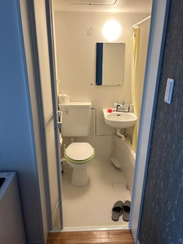a small bathroom with a toilet and a sink at ハーモニー地下鉄幌平橋駅徒歩6分市電行啓通駅2分 in Sapporo