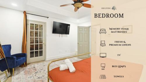 a room with a bed and a tv on a wall at Beautiful 5BR 2BA DeSoto Holiday Home with Pool in DeSoto