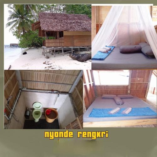 un collage de tres fotos de una casa de pájaros en Nyande Rengkri Guest House, en Kri