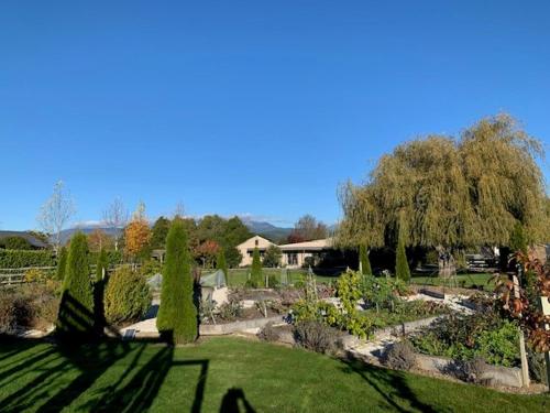 a garden with trees and bushes in a park at Willow Cottage Retreat in Brightwater