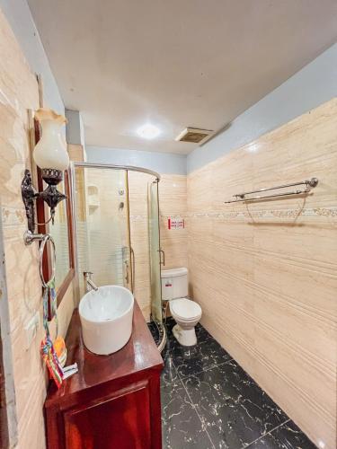 a bathroom with a sink and a toilet at khong kham Hotel in Luang Prabang