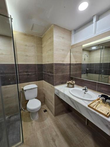 a bathroom with a toilet and a sink at BIDONG VIEW RESORT in Kuala Terengganu