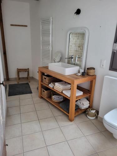 une salle de bain avec un lavabo et un miroir dans l'établissement Cap Landes à Léon, à Léon