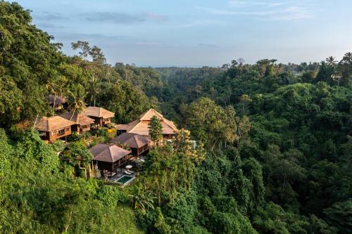 eine Luftansicht eines Hauses inmitten eines Waldes in der Unterkunft Natura Villa Ubud Bali in Ubud