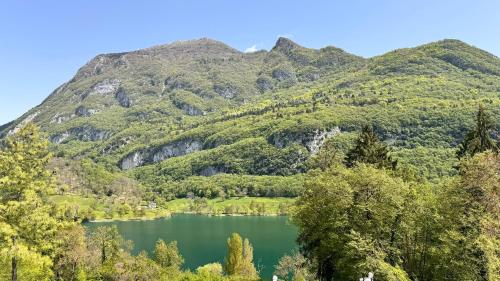 a lake in front of a mountain at Residenza Arcobaleno in Tenno