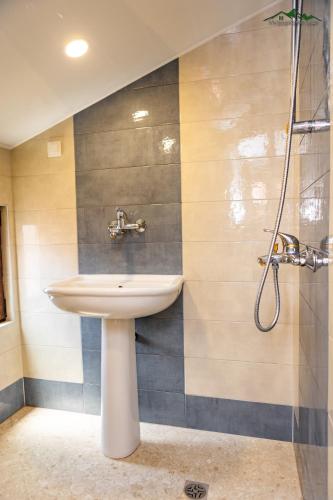 a bathroom with a sink and a shower at Докторската къща in Sapareva Banya