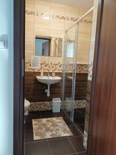 a bathroom with a sink and a toilet at Noclegi U Janusza - Bieszczady in Polańczyk